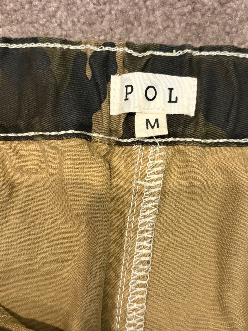 Pol Hunting Wives SzMed Patchwork Camo Wide-Leg Pants Olive/Beige - Picture 8 of 16